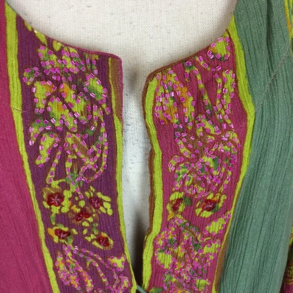 Soft Surroundings One Button Jacket 2X Womans Plus Pink Green Batik Print Rayon - Picture 6 of 15